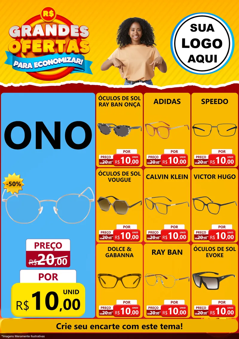 Modelo de Encarte para Encarte A4 Vertical com o tema Grandes Ofertas Para Economizar! para Óticas