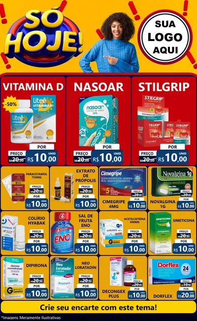 Modelo de Encarte para Encarte Grande com o tema Só Hoje! para Farmácia