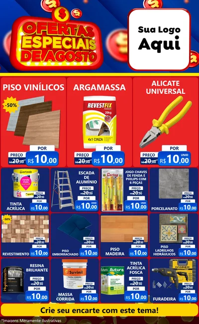 Modelo de Encarte para Encarte Grande com o tema Ofertas Especiais de Agosto para Material para Construção