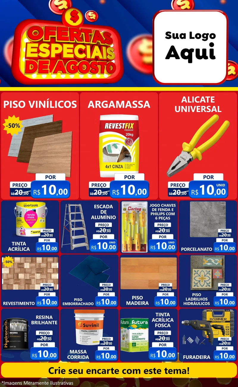 Modelo de Encarte para Encarte Grande com o tema Ofertas Especiais de Agosto para Material para Construção
