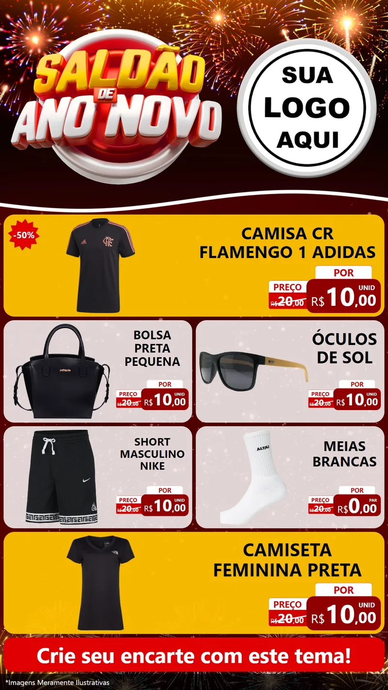 Modelo de TV para TV Vertical com o tema Saldão de Ano Novo para Roupas e acessórios