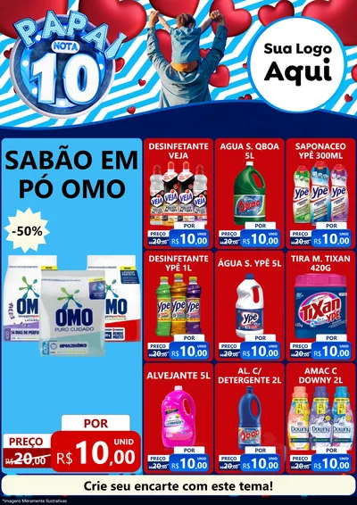 Modelo de Encarte para Encarte A4 Vertical com o tema Papai Nota 10 para Produtos de Limpeza
