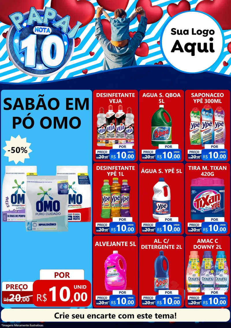 Modelo de Encarte para Encarte A4 Vertical com o tema Papai Nota 10 para Produtos de Limpeza