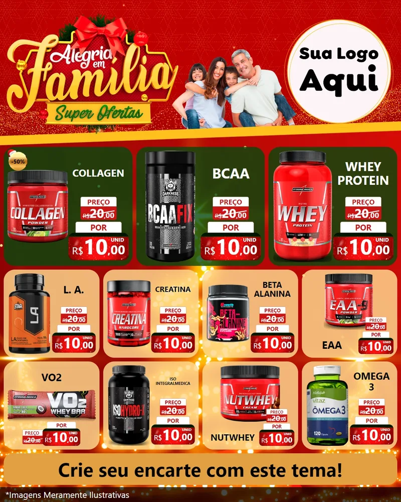 Modelo de Rede Social para Feed Instagram com o tema Alegria em Família Super Ofertas - Natal para Suplementos alimentares