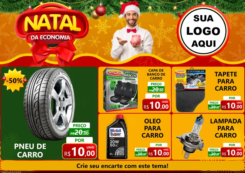 Modelo de Encarte para Encarte A4 Horizontal com o tema Natal da Economia para Auto peças