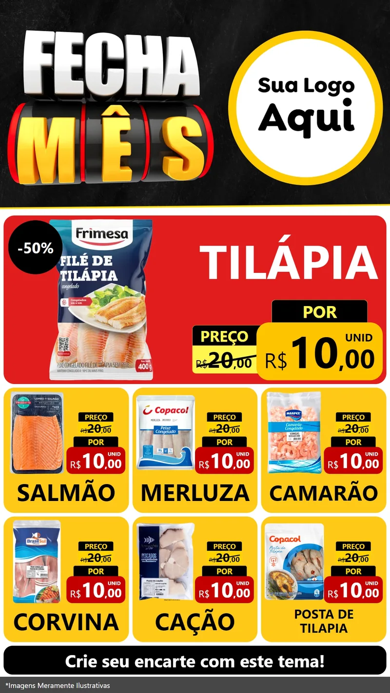 Modelo de Rede Social para Stories com o tema Fecha Mês para Peixaria