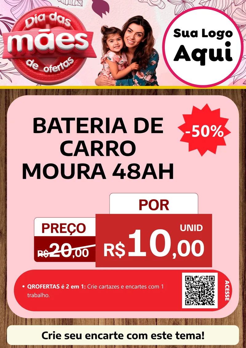 Modelo de Cartaz para Cartaz A4 Vertical com o tema Dia Das Mães De Ofertas para Baterias Elétricas