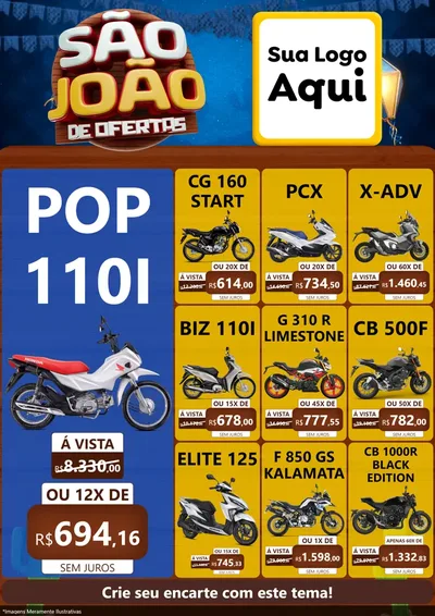 Modelo de Encarte para Encarte A4 Vertical com o tema São João Ofertas Imbatíveis! - Junina para Concessionaria de Motos
