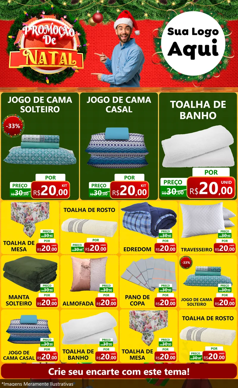 Modelo de Encarte para Encarte Grande com o tema Promoção de Natal para Cama, Mesa e Banho