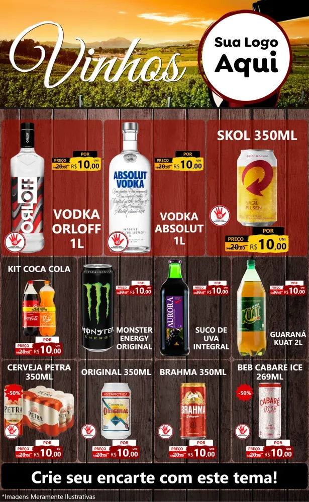 Modelo de Encarte para Encarte Grande com o tema Vinhos para Distribuidora de bebidas