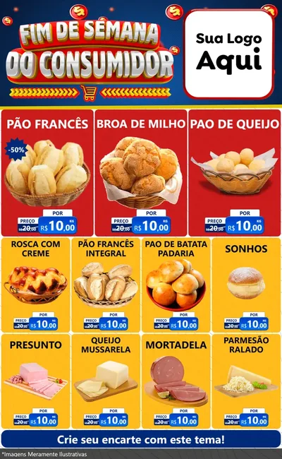 Modelo de Encarte para Encarte Grande com o tema Fim de Semana do Consumidor para Padaria
