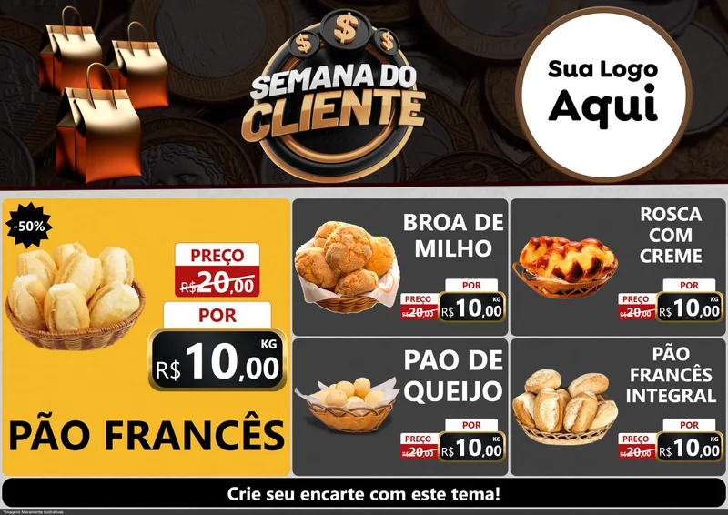 Modelo de Encarte para Encarte A4 Horizontal com o tema Semana do Cliente para Padaria