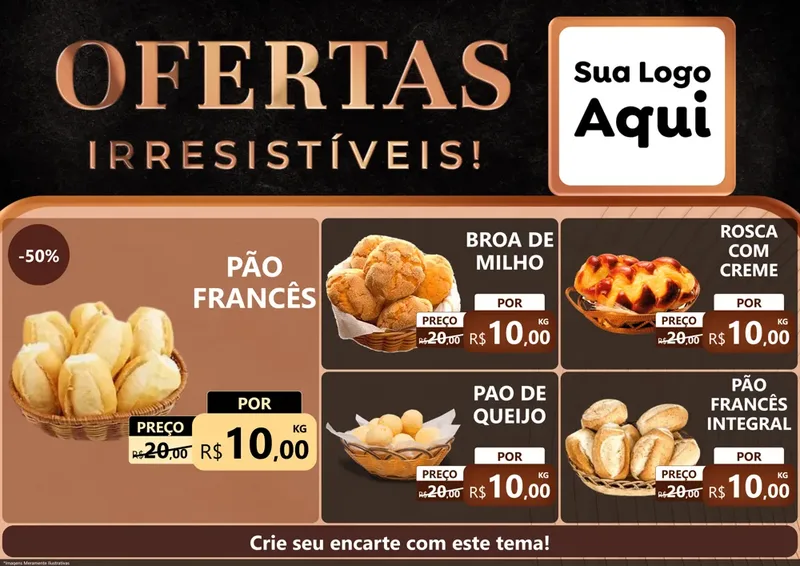 Modelo de Encarte para Encarte A4 Horizontal com o tema Ofertas Irresistíveis! para Padaria