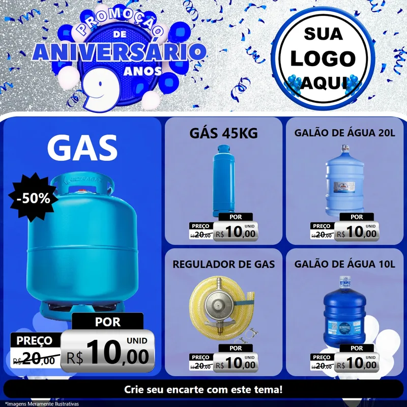 Modelo de Rede Social para Feed Facebook com o tema Promoção de Aniversário - 9 Anos para Água e gás