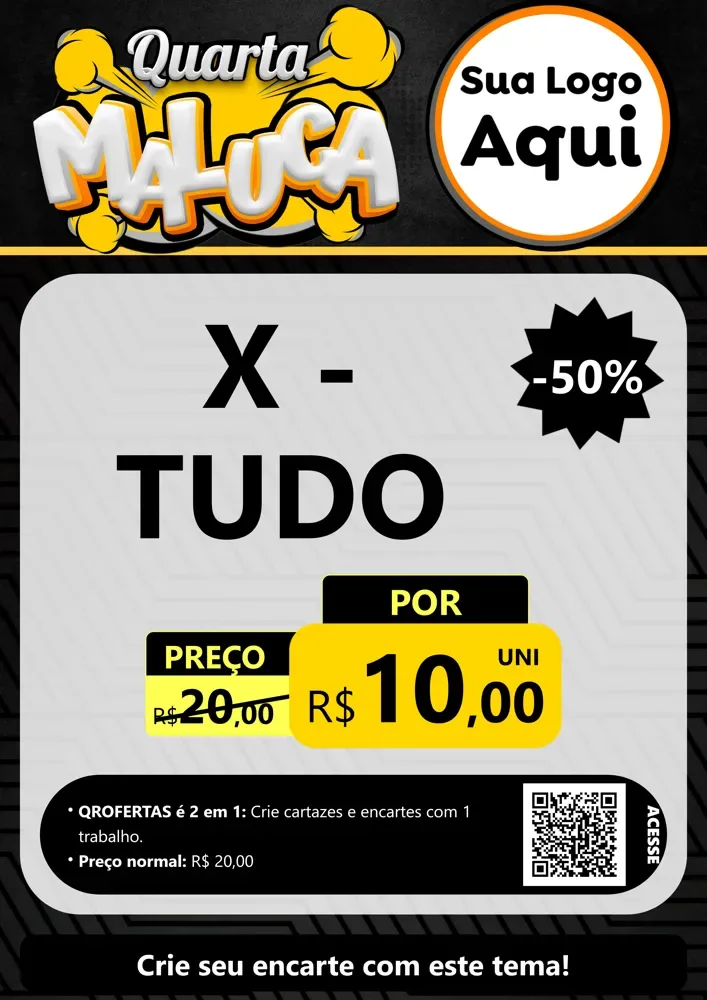 Modelo de Cartaz para Cartaz A4 Vertical com o tema Quarta Maluca para Hamburgueria