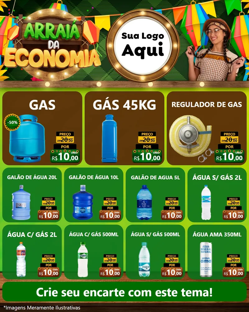 Modelo de Rede Social para Feed Instagram com o tema Arraiá de Economia para Água e gás