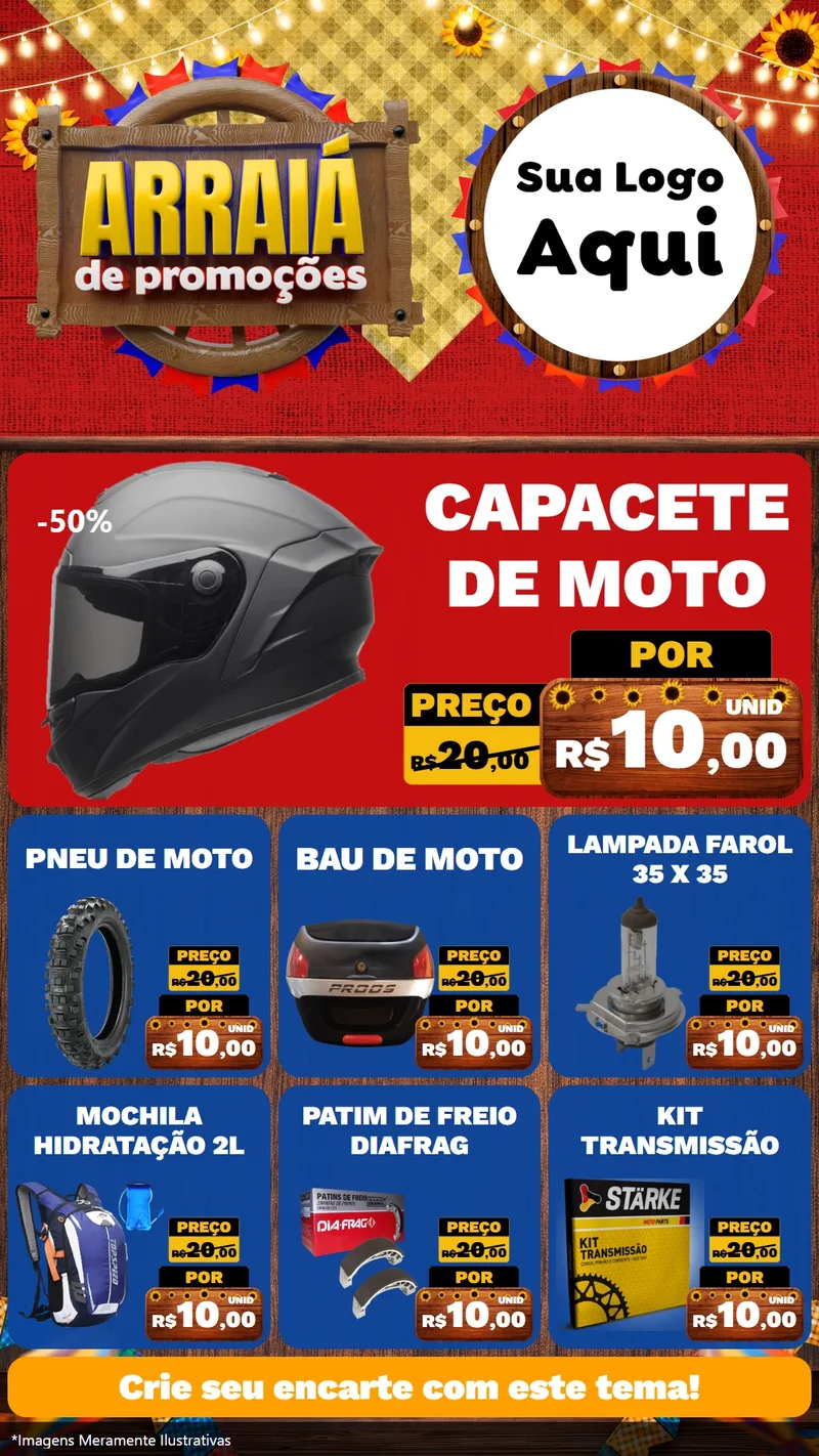 Modelo de Rede Social para Stories com o tema Arraiá de Promoções para Moto peças