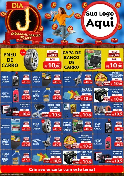 Modelo de Encarte para Encarte A4 Vertical com o tema Dia J - O Dia Mais Barato Do Mês para Auto peças