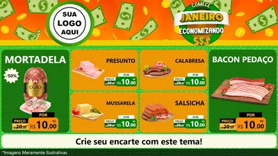 Modelo de TV para TV Horizontal com o tema Comece Janeiro Economizando para Frios e Laticínios