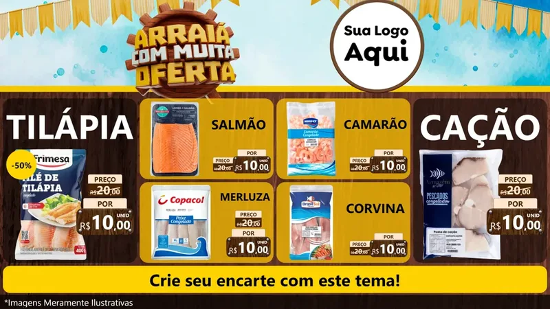 Modelo de TV para TV Horizontal com o tema Ofertas de São João - Junina para Peixaria