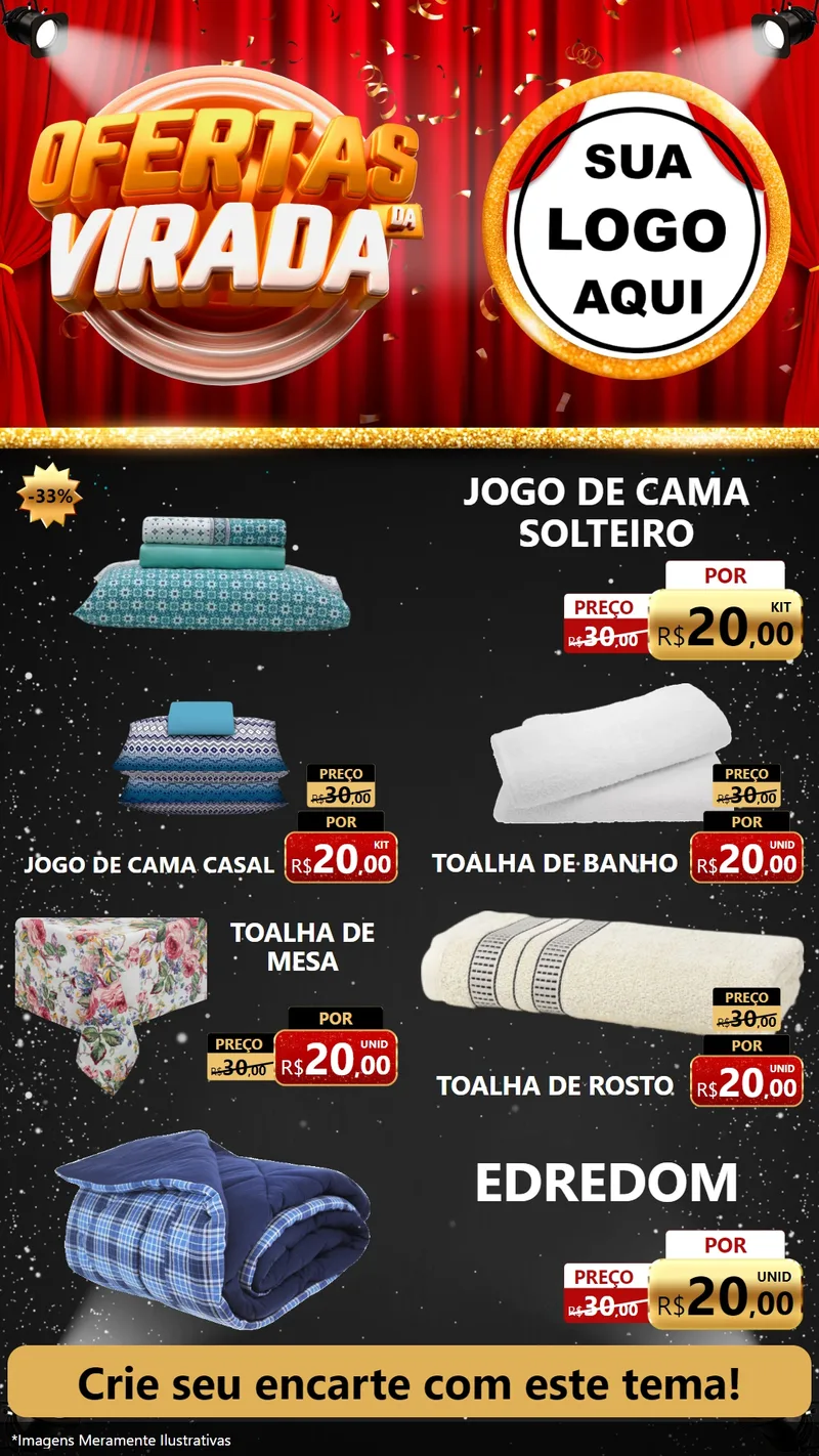 Modelo de TV para TV Vertical com o tema Ofertas da Virada para Cama, Mesa e Banho
