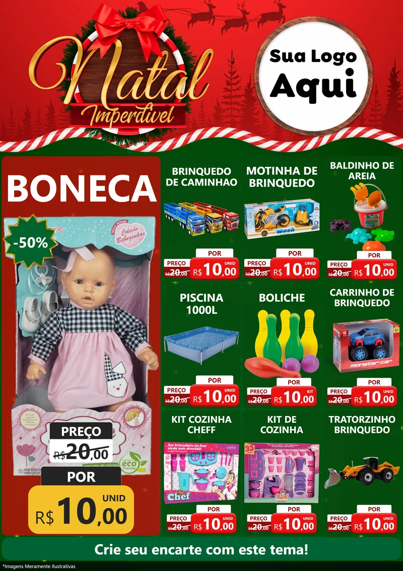 Modelo de Encarte para Encarte A4 Vertical com o tema Natal Imperdível para Brinquedos
