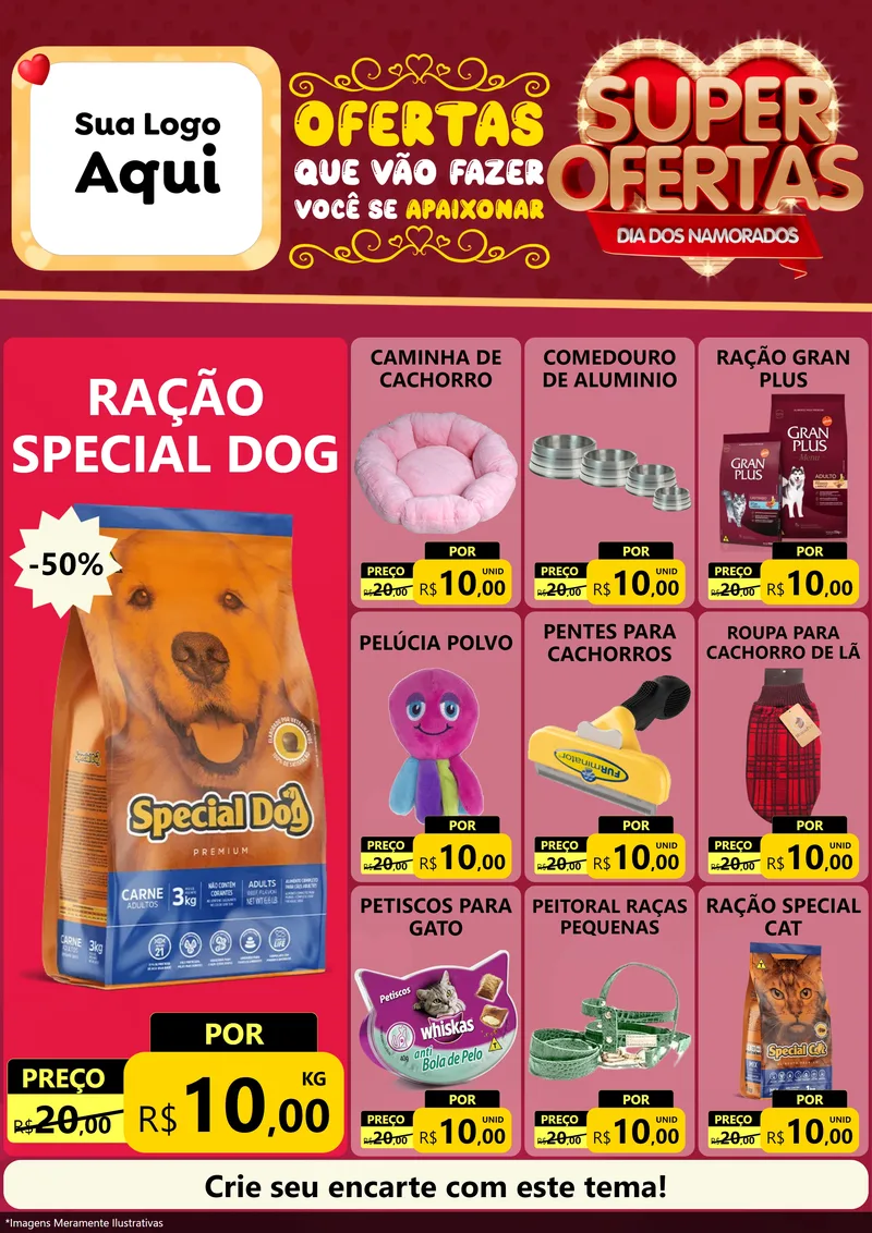 Modelo de Encarte para Encarte A4 Vertical com o tema Dia dos Namorados para Pet Shop