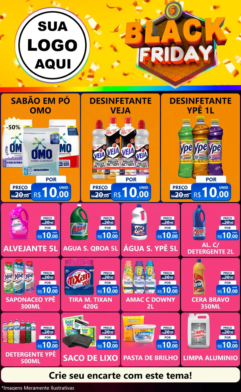 Modelo de Encarte para Encarte Grande com o tema Black Friday para Produtos de Limpeza