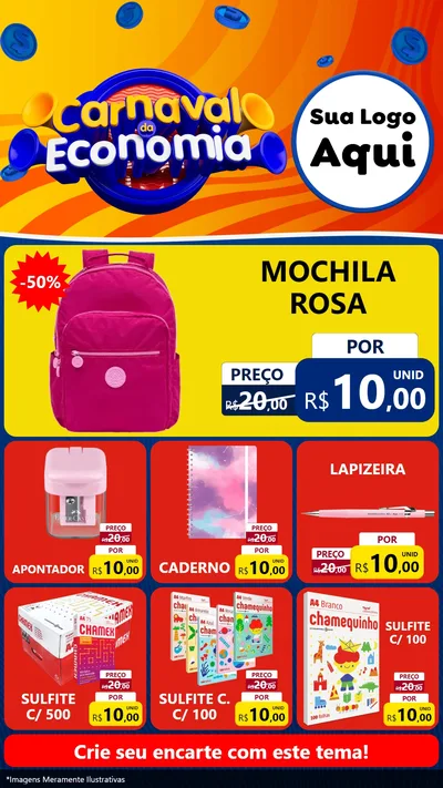 Modelo de Rede Social para Stories com o tema Carnaval da Economia para Papelaria