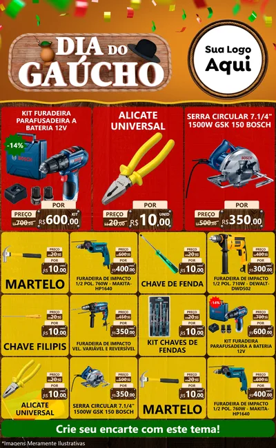 Modelo de Encarte para Encarte Grande com o tema Dia do Gaúcho para Maquinas e Ferramentas