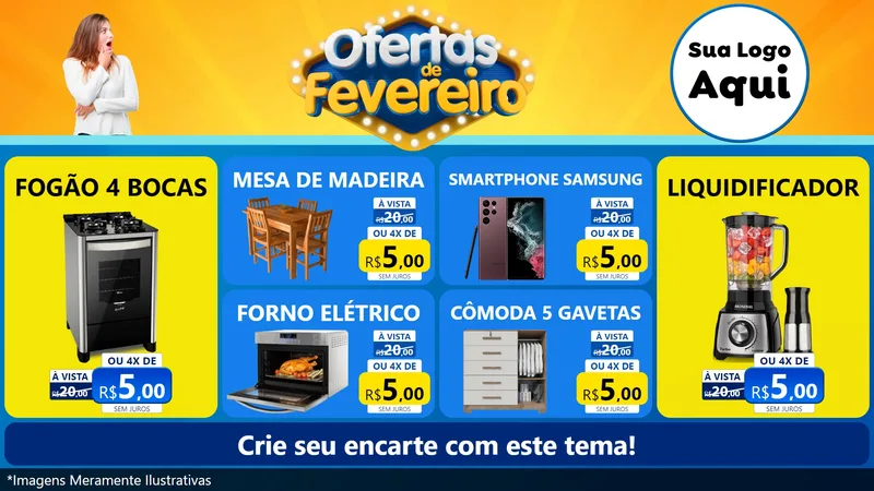Modelo de TV para TV Horizontal com o tema Ofertas de Fevereiro para Móveis e Eletro