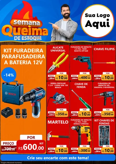 Modelo de Encarte para Encarte A4 Vertical com o tema Semana Queima de Estoque para Maquinas e Ferramentas