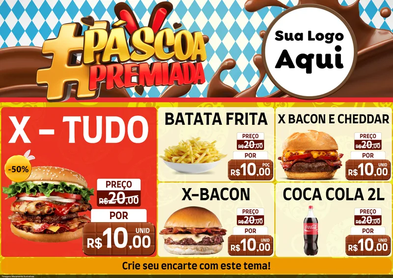 Modelo de Encarte para Encarte A4 Horizontal com o tema Páscoa Premiada para Hamburgueria
