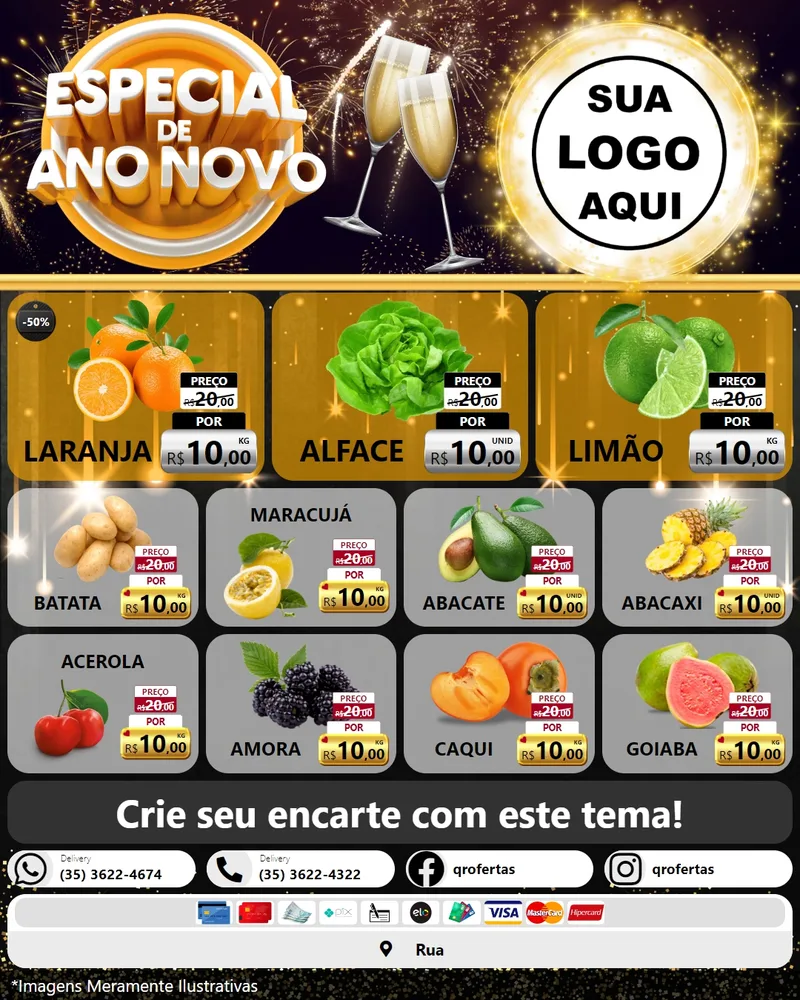 Modelo de Rede Social para Feed Instagram com o tema Especial de Ano Novo para Hortifrúti