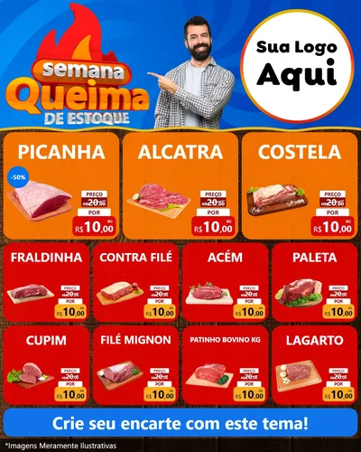 Modelo de Rede Social para Feed Instagram com o tema Semana Queima de Estoque para Açougue