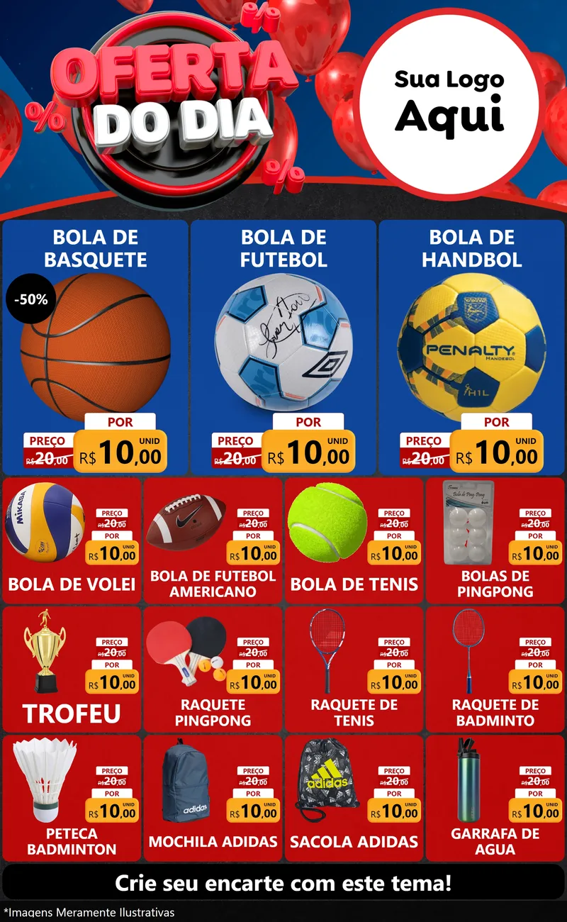 Modelo de Encarte para Encarte Grande com o tema Oferta do Dia para Artigos Esportivos