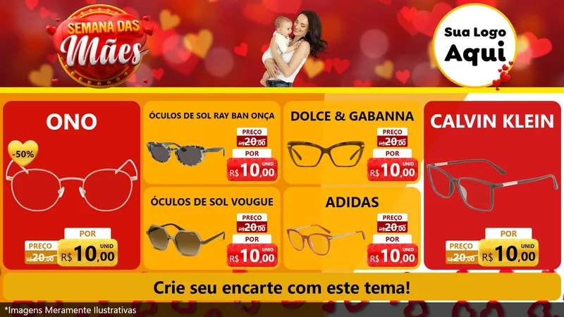 Modelo de TV para TV Horizontal com o tema Semana das Mães para Óticas