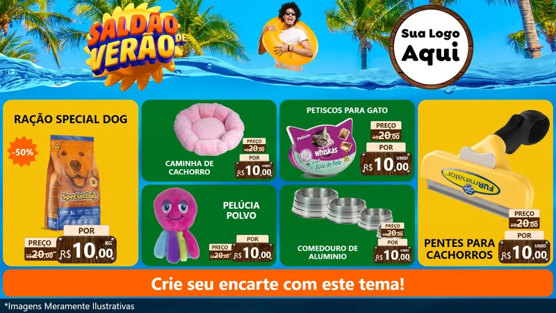 Modelo de TV para TV Horizontal com o tema Saldão de Verão para Pet Shop