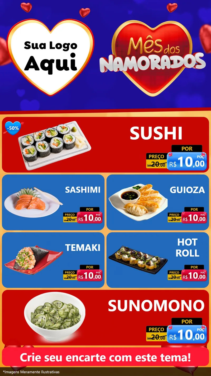 Modelo de TV para TV Vertical com o tema Mês dos Namorados para Comida japonesa