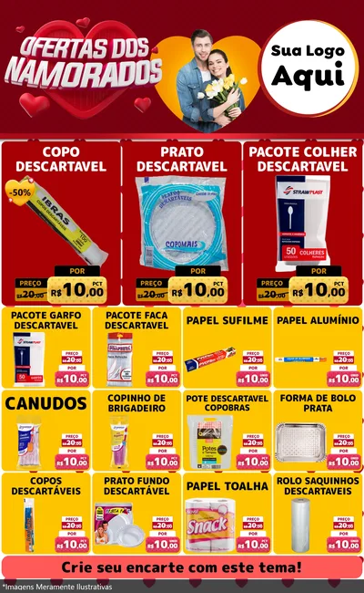 Modelo de Encarte para Encarte Grande com o tema Ofertas Dos Namorados para Embalagens