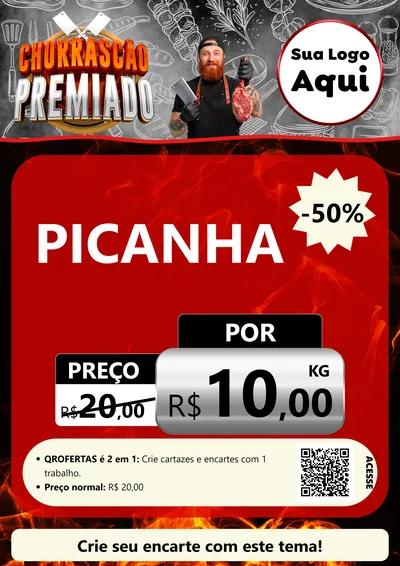 Modelo de Cartaz para Cartaz A4 Vertical com o tema Churrascão Premiado para Açougue