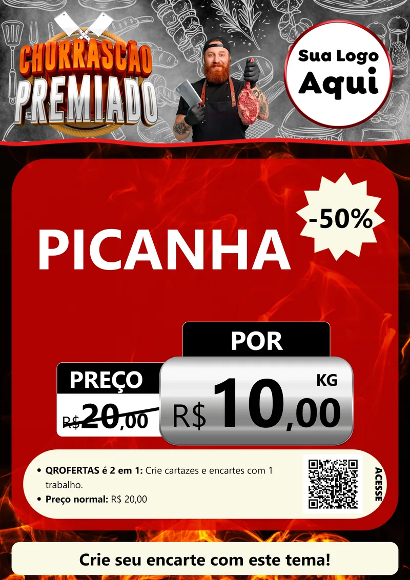 Modelo de Cartaz para Cartaz A4 Vertical com o tema Churrascão Premiado para Açougue