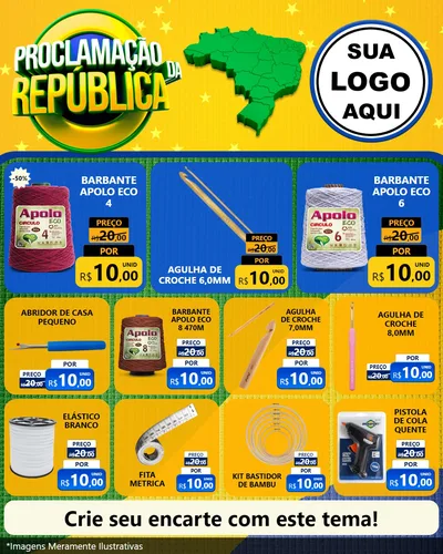 Modelo de Rede Social para Feed Instagram com o tema Proclamação da República para Armarinho e Aviamentos