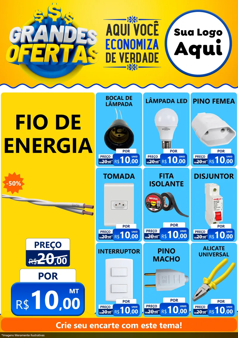 Modelo de Encarte para Encarte A4 Vertical com o tema Grandes Ofertas para Materiais Elétricos