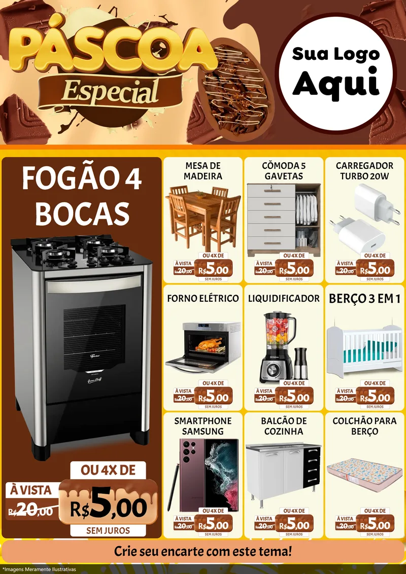 Modelo de Encarte para Encarte A4 Vertical com o tema Páscoa Especial para Móveis e Eletro
