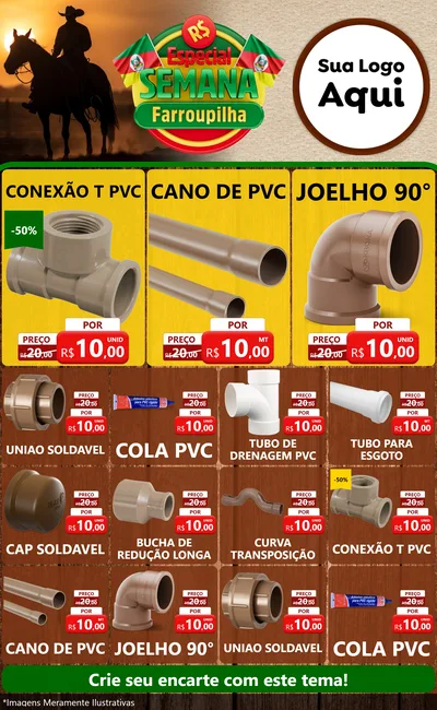 Modelo de Encarte para Encarte Grande com o tema Especial Semana Farroupilha para Tubos e conexões