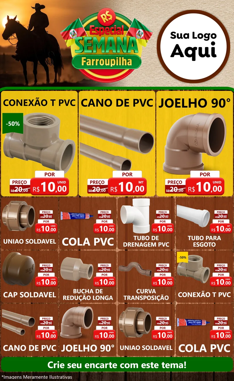 Modelo de Encarte para Encarte Grande com o tema Especial Semana Farroupilha para Tubos e conexões
