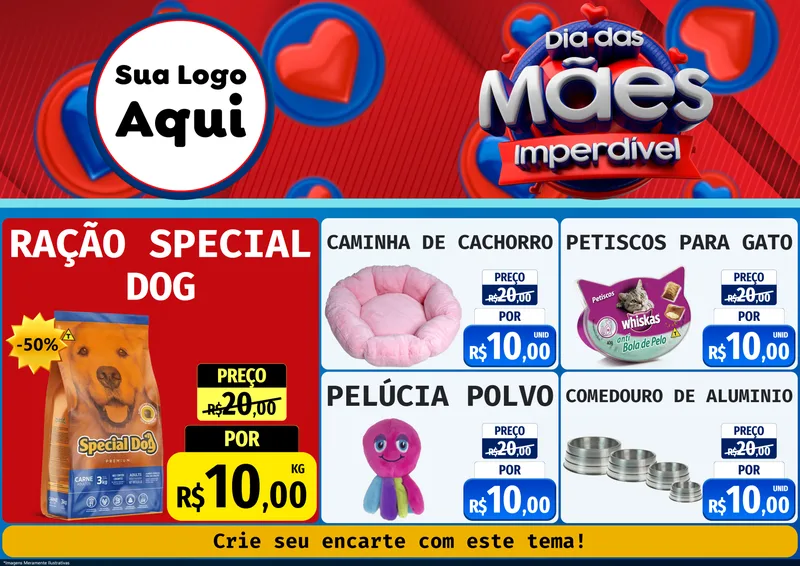 Modelo de Encarte para Encarte A4 Horizontal com o tema Dia Das Mães Imperdível para Pet Shop