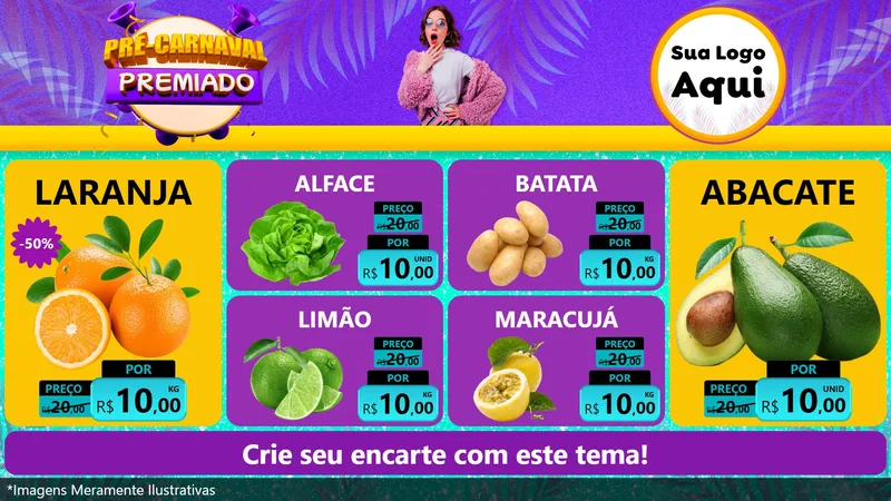 Modelo de TV para TV Horizontal com o tema Pré-Carnaval Premiado para Hortifrúti