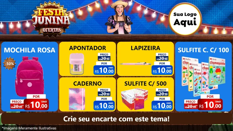 Modelo de TV para TV Horizontal com o tema Festa Junina Ofertas para Papelaria